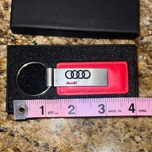 Audi Red and Silver leather Keychain